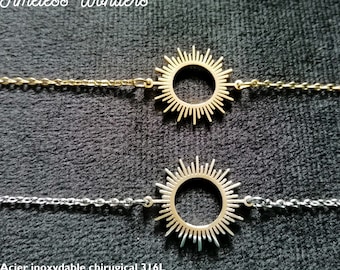 Shiny sun bracelet in fine gold or silver, hypoallergenic non-tarnishing surgical stainless steel / ideal gift for women and girls