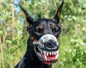 WHITE Werewolf Muzzle, Scary Muzzle for dog Zombie, ALL BREED,funny dog accessory