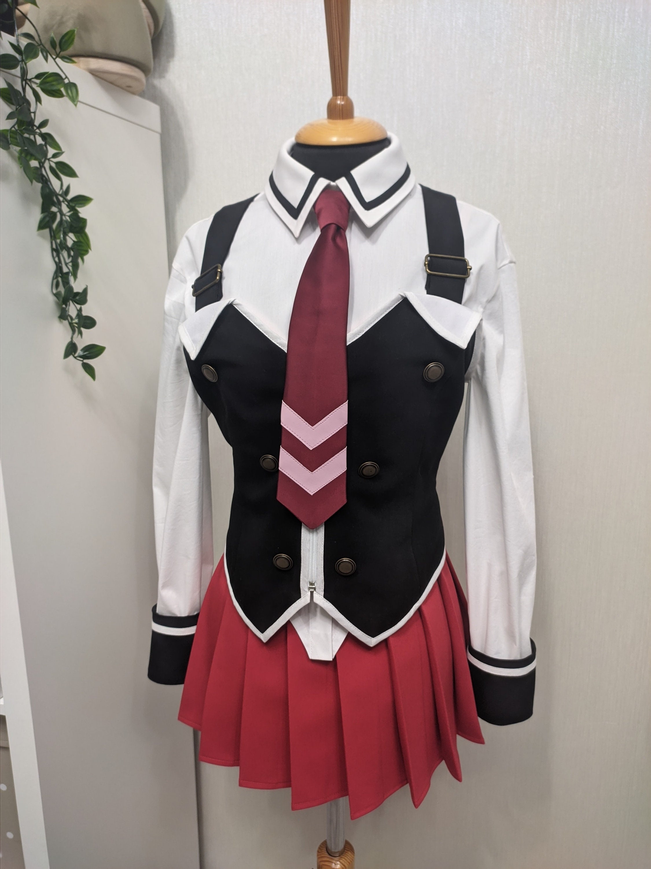Cheap 3Pcs Women Anime School Uniform Set Wine Red Pleated Skirts Summer JK  Shirt Long Sleeve Jacket With Mini Plaid Skirt Suit | Joom