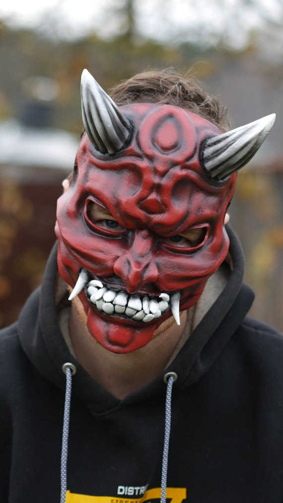 Japan red oni mask, japanese demon mask, hannya mask, samurai mask
