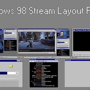 Layouts de fluxo retrô do Windows 98 | Sobreposição retrô do Twitch | Pacote Twitch (PSD incluído)