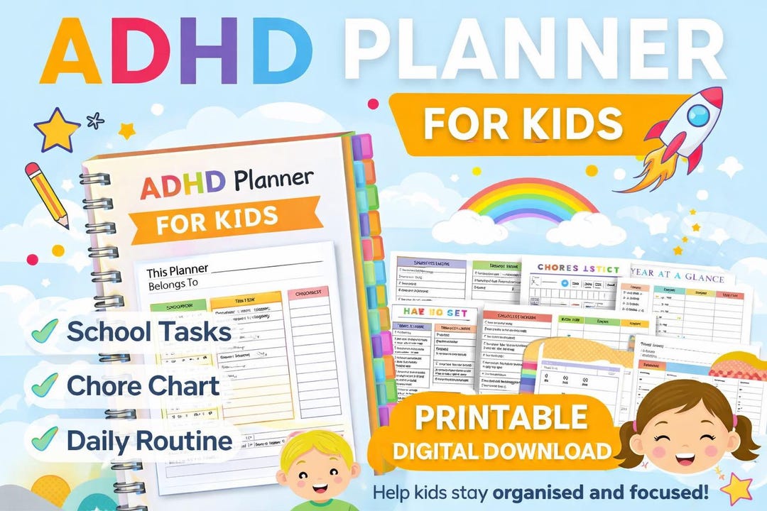 ADHD Planner for Kids Printable | Daily Routine & School Planner ...