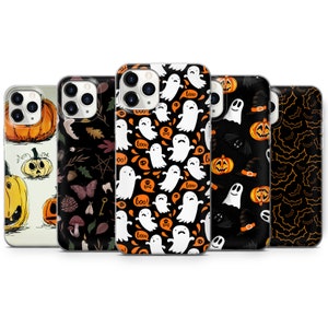 Halloween Doodles Handyhülle für iPhone 15, 12 Mini 11 Pro Max XR 7 8 Plus SE 2022 Galaxy S22 Ultra Clear Cover mit gruseligem Witchy Design
