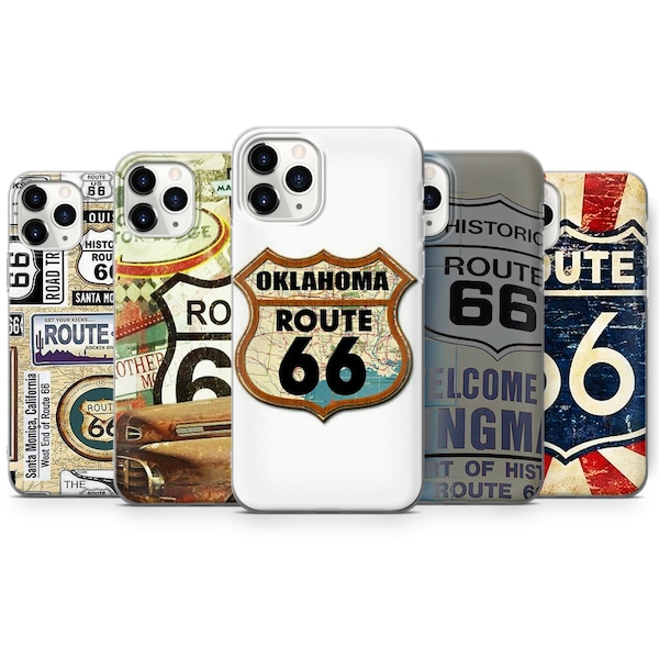 Route 66 Handyhülle passend für iPhone 13 Pro, 11 Pro, XR, XS, 8+, Samsung A12, A52, S20, S22 Ultra, A52 5G, Pixel Xiaomi