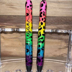 Rainbow Cheetah Glitter Pen | Gel Pen | Refillable | Custom Name Pen | Cheetah Lovers | Glitter Pen