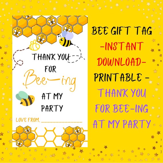 Bee GIFT TAG instant Download Printable Thank You for - Etsy