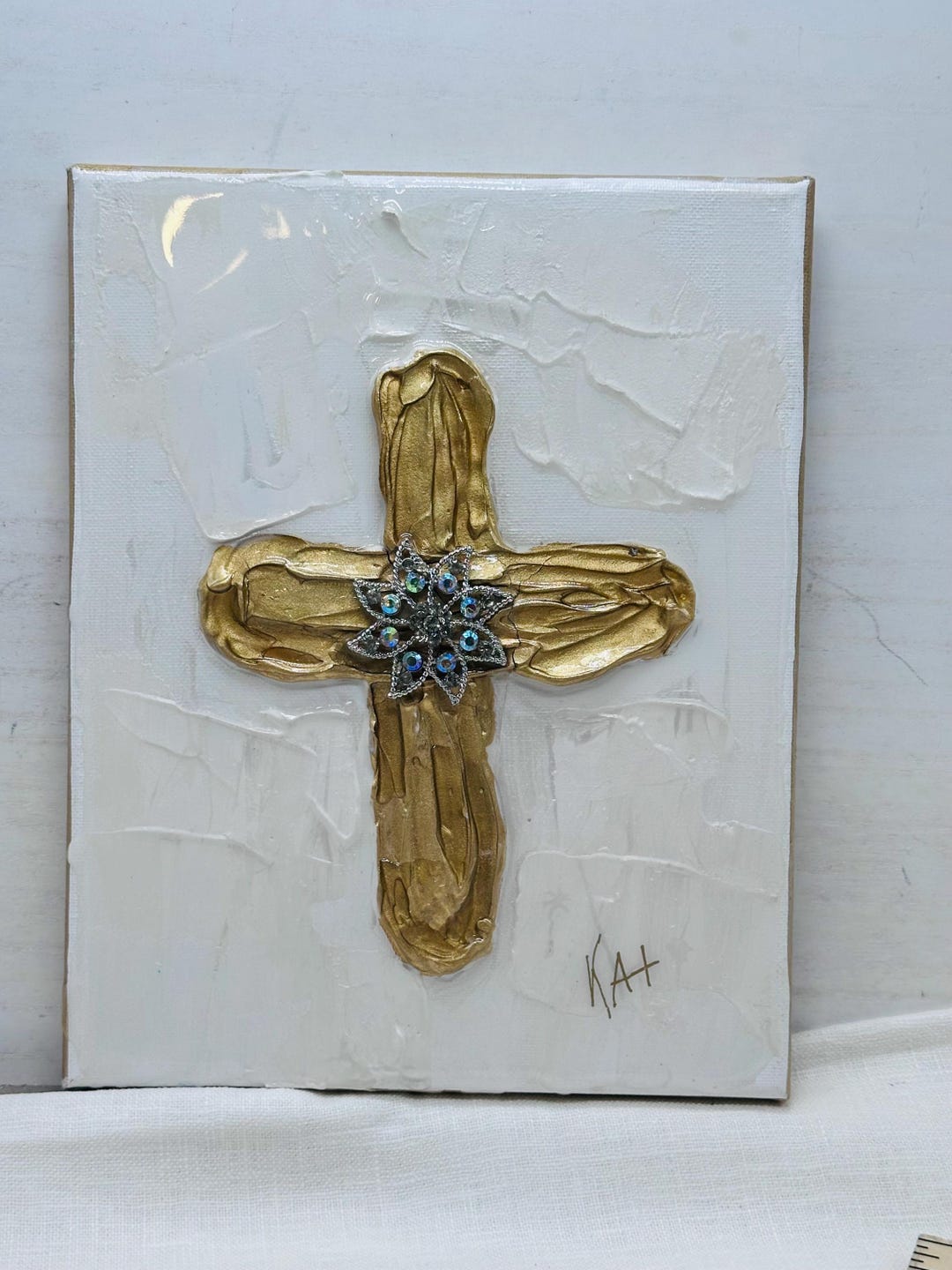 Abstract Textured Gold Cross Painting on Canvas - Etsy