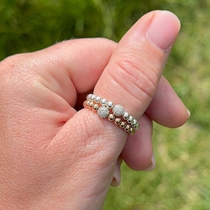 Sterling Silver Stretch Ring Sterling Silver Beaded ring bead ring stacking ring elasticated ring jewellery gift cubic zirconia Pave Ring