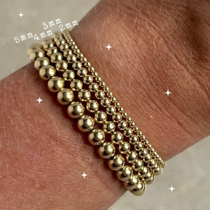 Gold Filled Bead Stretch Bracelet, Gold Ball bracelet, 14k gold filled, gold bead bracelet 2mm 3mm 4mm 5mm 6mm, Gold Beaded Essential