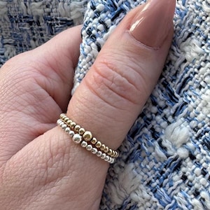 Gold Filled Bead Stretch Ring, Sterling Silver Bead Ring, Gold ring, 14k gold filled, gold bead ring, silver bead, Danity Mini bead ring