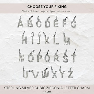 Sterling Silver Cubic Zirconia Letter Charm Pendent, Necklace Charm, Bracelet Charm, Sterling Silver Charm, Clip on charm 925, Initial Charm