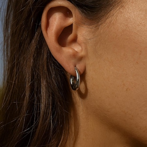Chunky Sterling Silver Hoops, Silver Thick Hoop Earrings, Chunky Hoop Earrings, Chunky Oval Hoops, Statement Earrings, Everyday Earring