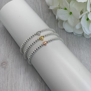 Silver Stretch Heart Bead Bracelet, Beaded Bracelet, Ball Bracelet, Silver, Rose Gold Heart bracelet, Christmas Gift, Secret Santa