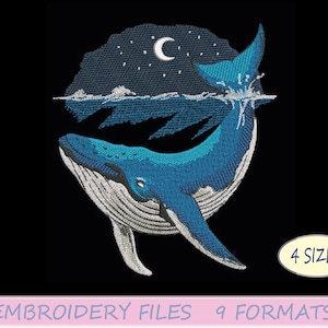 Blue Whale Machine Embroidery Design, Sea Animals Embroidery Pattern, 4 sizes