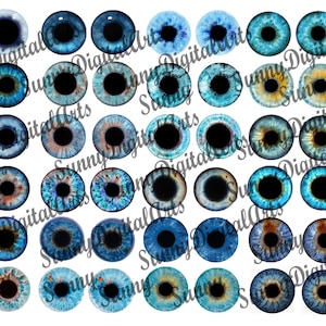 27 組の印刷可能なアイ チップ。14 mm ブライス ドール アイ。カスタム ブライス ドール用のデジタル アイ チップ。青色。JPG 形式。即時ダウンロード #2