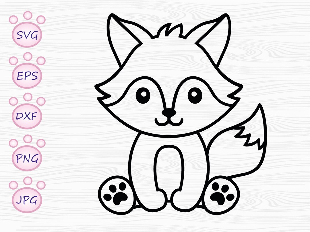 Cute Fox Outline SVG Etsy