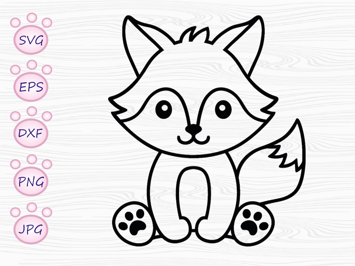 Cute Fox Outline SVG Etsy
