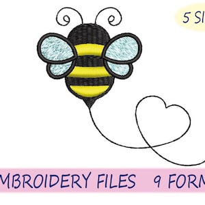 Bee Embroidery Design, 5 sizes, Instant Download