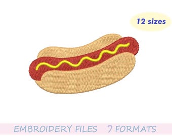 Wzór haftu hot dog, Wzór hot dog, Mini hot dog, Haft jedzenia, 12 rozmiarów