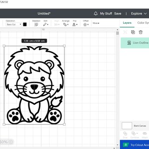 May include: A black and white line drawing of a cartoon lion sitting with its paws crossed. The lion has a mane, a tail, and a cute expression on its face.