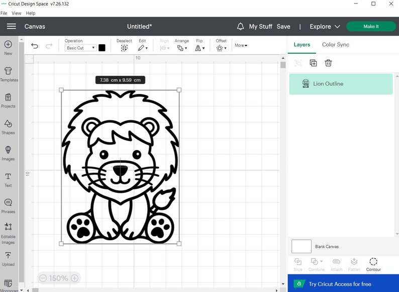 May include: A black and white line drawing of a cartoon lion sitting with its paws crossed. The lion has a mane, a tail, and a cute expression on its face.