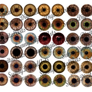 27 pairs Printable Eye chips. 14mm Blythe Doll Eyes. Digital eye chips for custom Blythe doll. Brown Color. JPG format. Instant Download #1