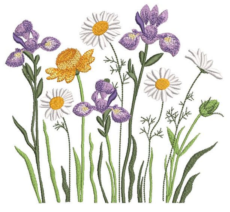 Floral Machine Embroidery Design, Wildflowers Embroidery Design ...