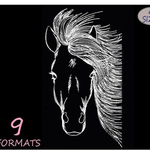 Horse Machine Embroidery Design, Horse on a black background, Horse Silhouette Embroidery Files - 8 Sizes - Instant Download