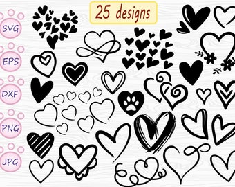 Valentine Heart Svg, Heart SVG Bundle, Heart Clipart, Doodle Hearts ...