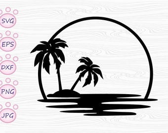 Palm Tree SVG, Tropical Vacation Beach Circle Frame