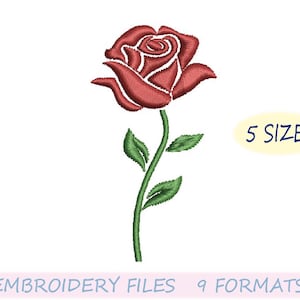 Rose Flower Embroidery Design, Floral Embroidery, Instant Download, Mini Flower Embroidery Design, 5 sizes