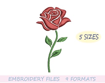 Rose Flower Embroidery Design, Floral Embroidery, Instant Download, Mini Flower Embroidery Design, 5 sizes
