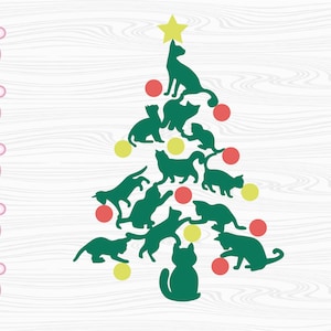 Meowy Christmas Svg, Cat Christmas Tree Svg