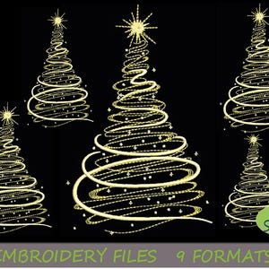 Borduurontwerp gouden kerstboom, Instant download, 5 maten