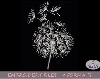 Dandelion flower embroidery for embroidery machine, 6 sizes, Instant Download