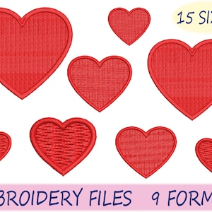 Diseño de bordado de corazón - 15 tamaños - Diseño de bordado de puntada de relleno de corazón pequeño - Diseño de bordado del día de San Valentín - Diseño de bordado a máquina