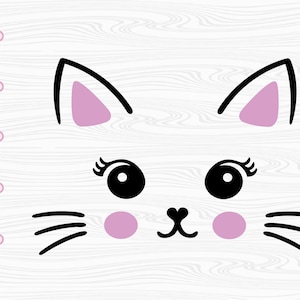 Cat Face SVG, Kitten whiskers cut file, Cute Kitty Eyelashes, Baby cat head Silhouette