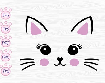 Cat Face SVG, Chaton moustaches fichier coupée, Mignon Kitty Cils, Baby cat head Silhouette