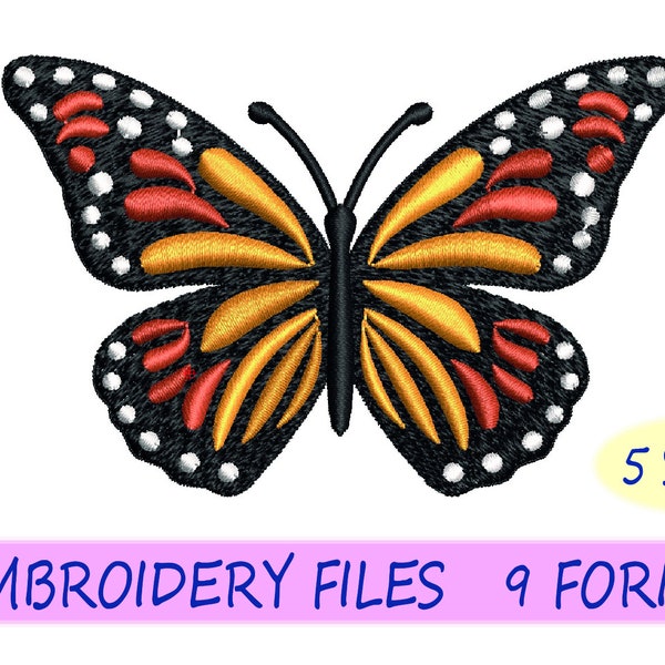 Butterfly Embroidery file 5 Sizes Monarch Butterfly embroidery machine design