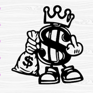 King Money Middle Finger svg, US Dollar Sign Clipart, Money Bag Cut File, Rich Hipster dxf, Fvck You Hand Sign Lifestyle Gangster Shirt png