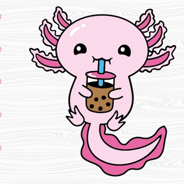 Axolotl Svg, Boba Sipping Axolotl, Boba Drink, Axolotl Outline, Axolotl Clipart, Cricut Svg, Svg Cut File