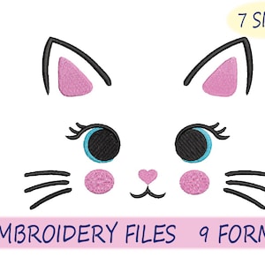 Cat face embroidery design, Machine embroidery file, Instant download