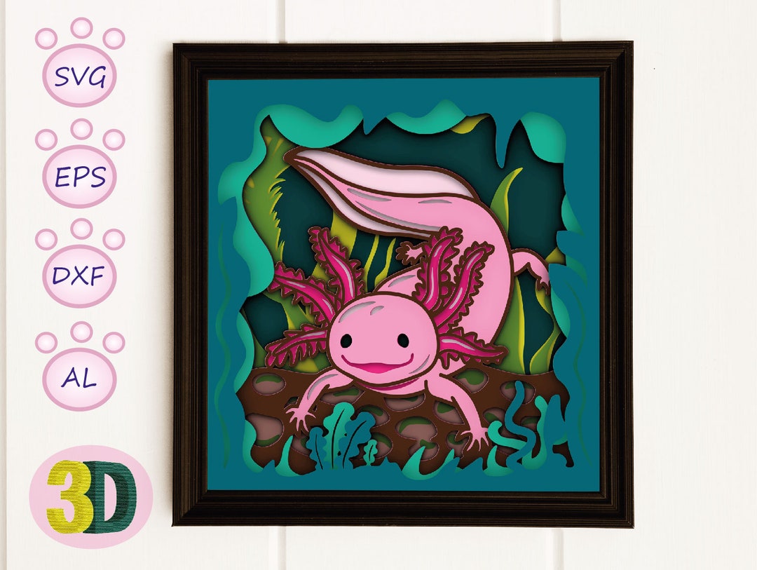 3d axolotl shadow box animal shadow box svg layered papercut animals