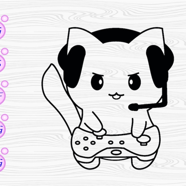 Cute cat gamer Cat with headphones SVG