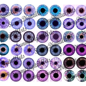 27 pairs Printable Eye chips. 14mm Blythe Doll Eyes. Digital eye chips for custom Blythe doll. Purple Color. JPG format. Instant Download