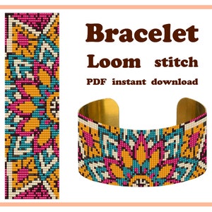 Mandala 1 | Mönster för armband med vävstol | Pärlbroderi med vävstol | Armbandsmanschett | Pärlmönster för Miyuki Delica