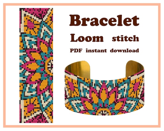 Preview of Mandala 1 | Loom Bracelet Pattern | Loom Beading | Bracelet Cuff | Bead Pattern for Miyuki Delica by BeadPatternShop