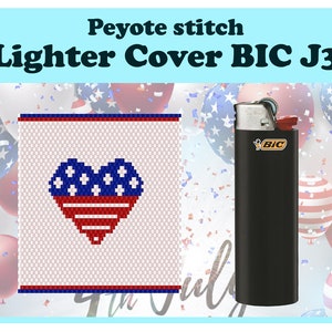 4th July #5, Peyote Pattern for BIC J3 Lighter, Beading Cover for Lighter, Miyuki Delica Lighter Cover