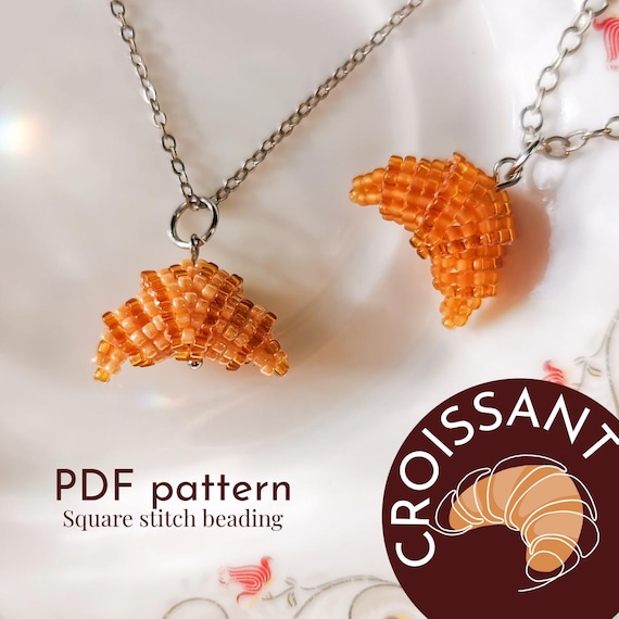 Preview of Pendant Croissant | beaded jewelry | seed bead | beading pattern | square stitch beading | beaded croissant | TOHO beads | Instant Download by BeadPatternShop