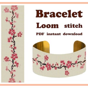 Sakura #1, Loom Bracelet Pattern, Loom Beading, Cuff Bracelet, Bead Pattern Miyuki Delica